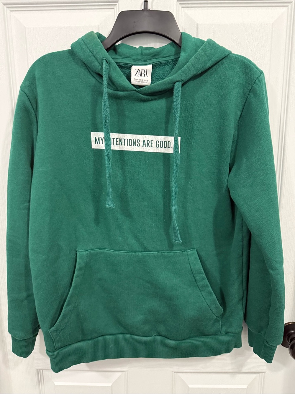 Zara Green Crewneck Hoodie with Front Print